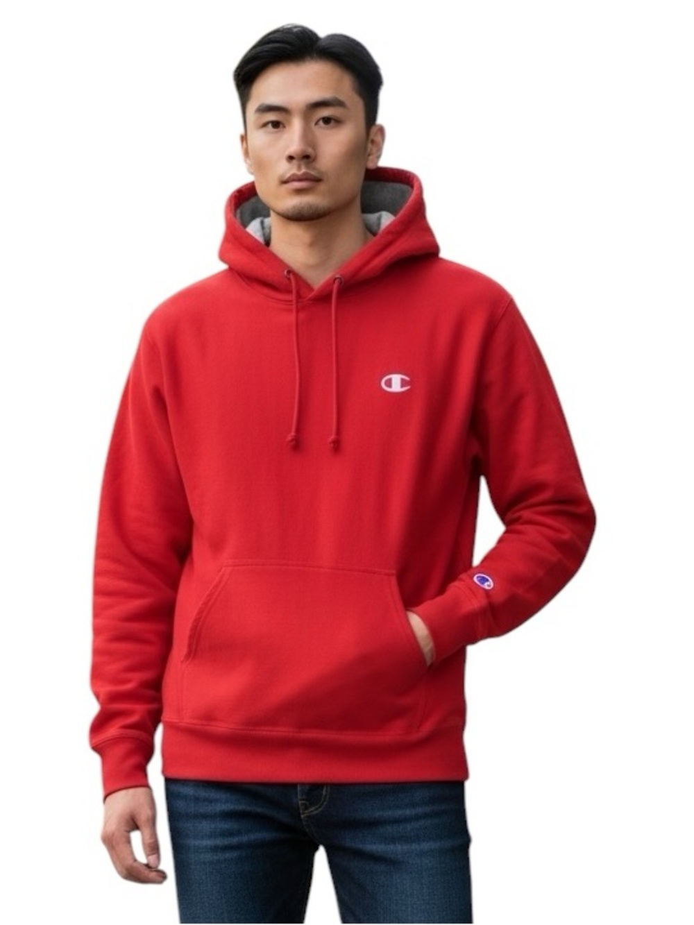 Champion Men's Size Small Red Pullover Hoodie with Contrast Lining Sweatshirt